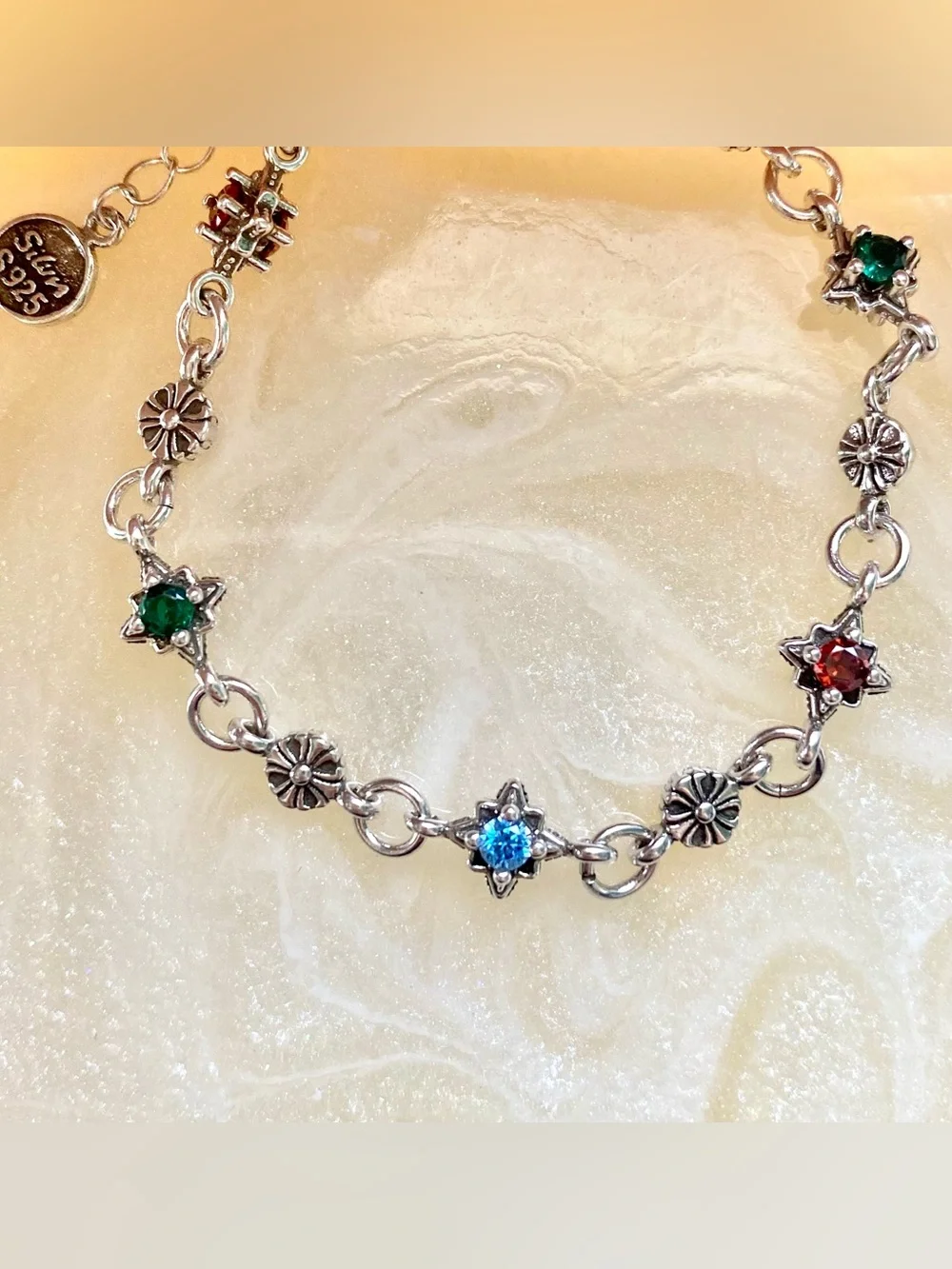 Sterling Star-Link Bracelet with Multicolor Crystal Accents